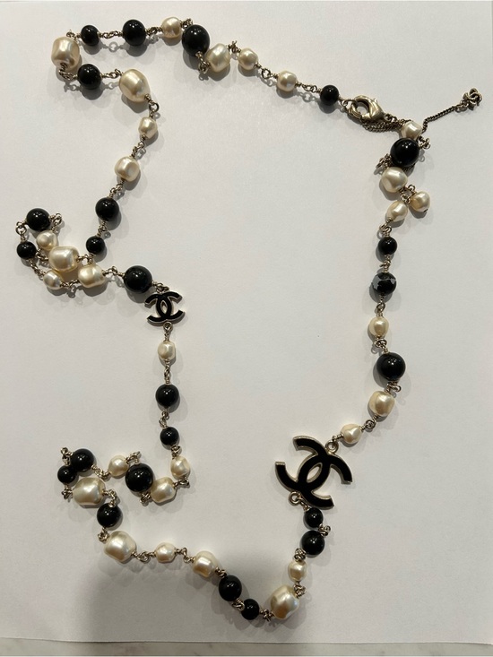 CHANEL Jewelry - CHANEL Black and Ivory Pearl CC Logo Long Necklace
